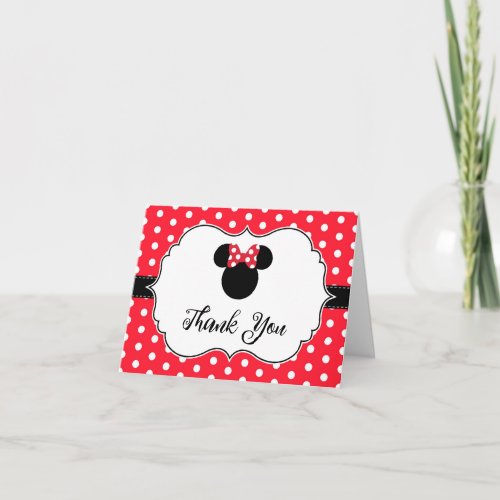 Minnie Mouse  Red  White Polka Dot Baby Shower Thank You Card