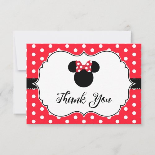 Minnie Mouse  Red  White Polka Dot Baby Shower Thank You Card