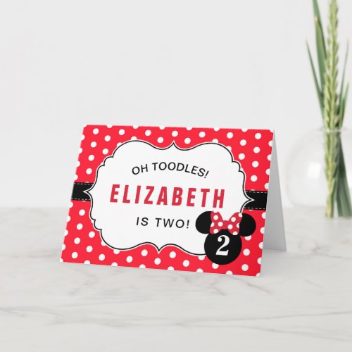 Minnie Mouse  Red  White Polka Dot Birthday Card