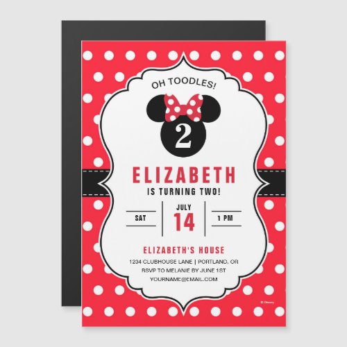 Minnie Mouse  Red  White Polka Dot Birthday Magnetic Invitation