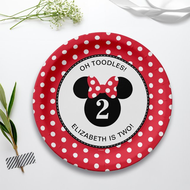 Minnie Mouse | Red & White Polka Dot Birthday Paper Plates (Plate on table)