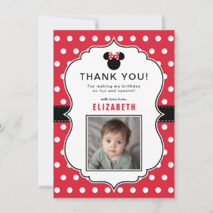 Minnie Mouse   Red & White Polka Dot Birthday Thank You Card