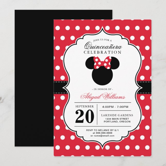 Minnie Mouse | Red & White Polka Dot Quinceañera Invitation (Front/Back)