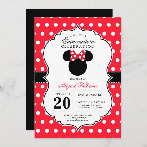 Minnie Mouse  Red  White Polka Dot Quinceaera Invitation