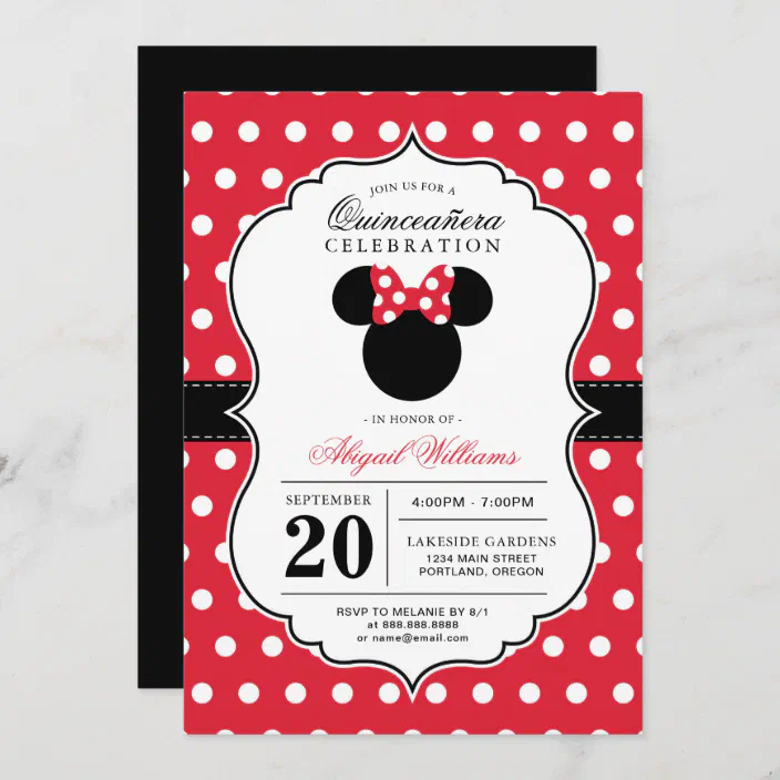 minnie mouse red white polka dot quinceanera invitation zazzle com