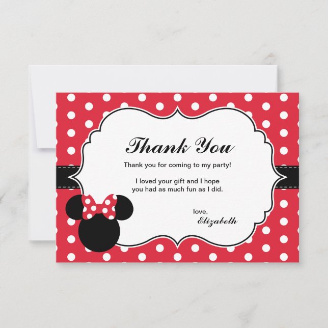 Minnie Mouse | Red & White Polka Dot Thank You Card (Front)
