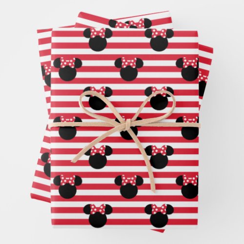 Minnie Mouse  Red  White Stripes Birthday Wrapping Paper Sheets