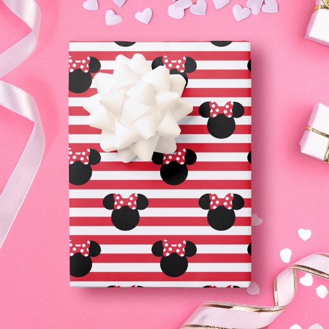 Minnie Mouse | Red & White Stripes Birthday Wrapping Paper Sheets (Present on table)