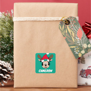 Minnie Mouse   Reindeer Antlers   Add Your Name Square Sticker
