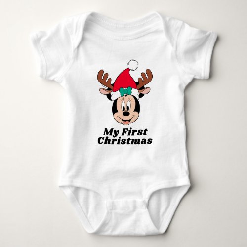 Minnie Mouse  Reindeer Antlers _ My 1st Christmas Baby Bodysuit