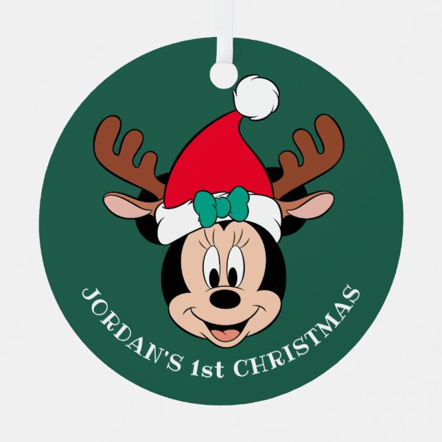 Minnie Mouse | Reindeer Antlers - My 1st Christmas Metal Ornament (Front)