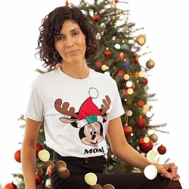 Minnie Mouse | Reindeer Antlers & Santa Hat T-Shirt (Person wearing tshirt)