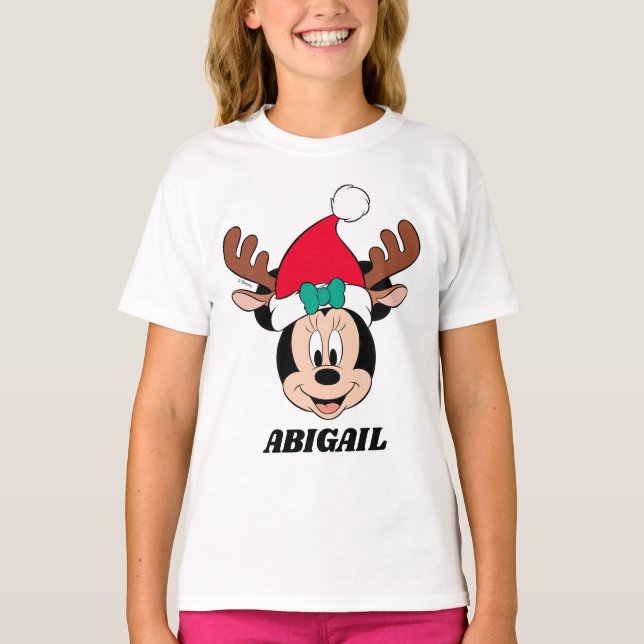 Minnie Mouse | Reindeer Antlers & Santa Hat T-Shirt (Front)