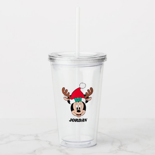 Minnie Mouse | Reindeer Ears & Santa Hat Acrylic Tumbler (Front)
