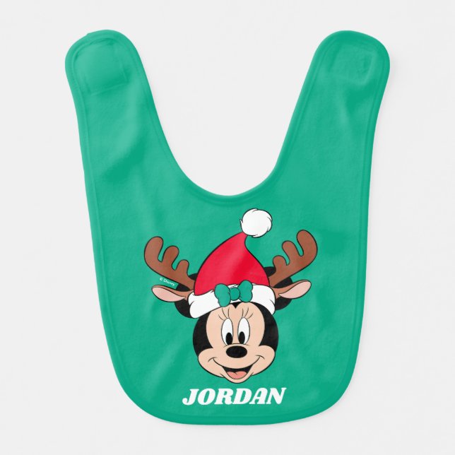 Minnie Mouse | Reindeer Ears & Santa Hat Baby Bib (Front)