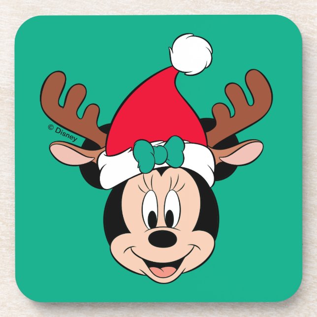 Minnie Mouse | Reindeer Ears & Santa Hat Beverage Coaster (Front)