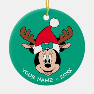Minnie Mouse | Reindeer Ears & Santa Hat Ceramic Ornament