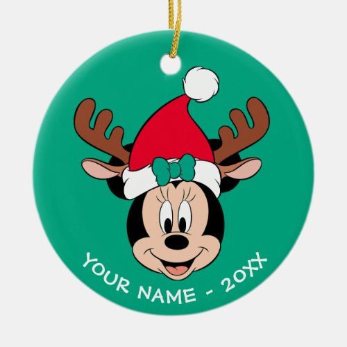 Minnie Mouse  Reindeer Ears  Santa Hat Ceramic Ornament