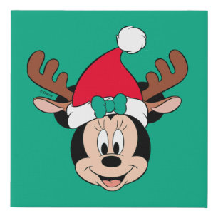 Minnie Mouse   Reindeer Ears & Santa Hat Faux Canvas Print