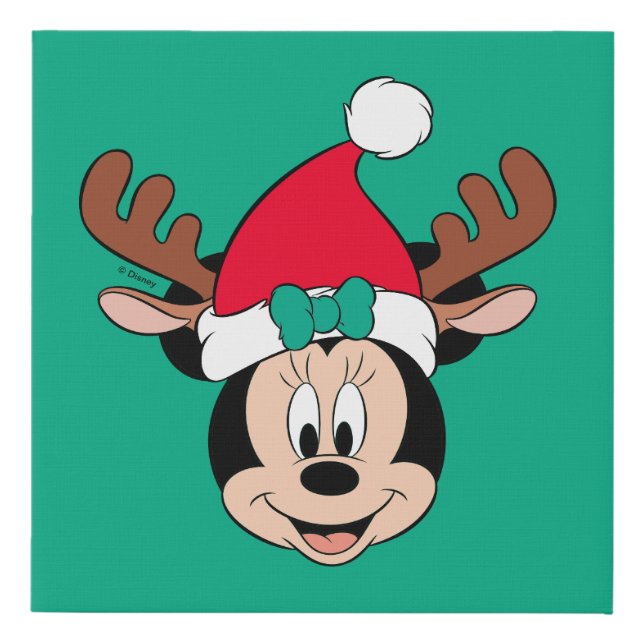 Minnie Mouse | Reindeer Ears & Santa Hat Faux Canvas Print (Front)