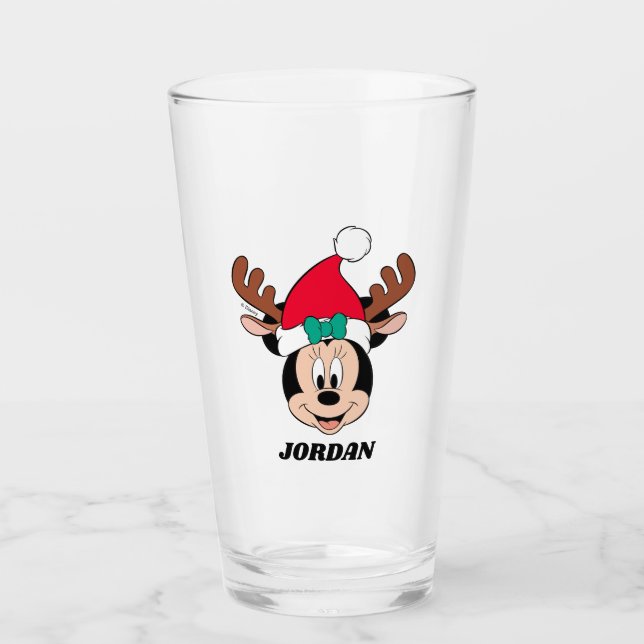 Minnie Mouse | Reindeer Ears & Santa Hat Glass (Front)