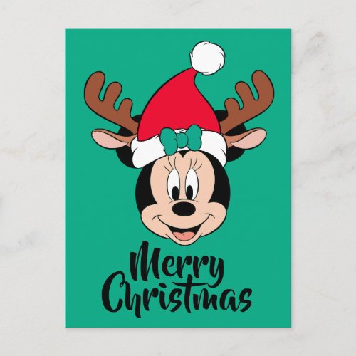 Minnie Mouse  Reindeer Ears  Santa Hat Holiday Postcard