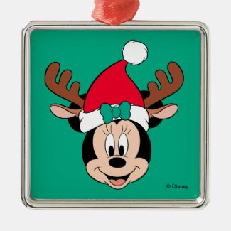 Minnie Mouse | Reindeer Ears & Santa Hat Metal Ornament