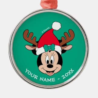 Minnie Mouse | Reindeer Ears & Santa Hat Metal Ornament