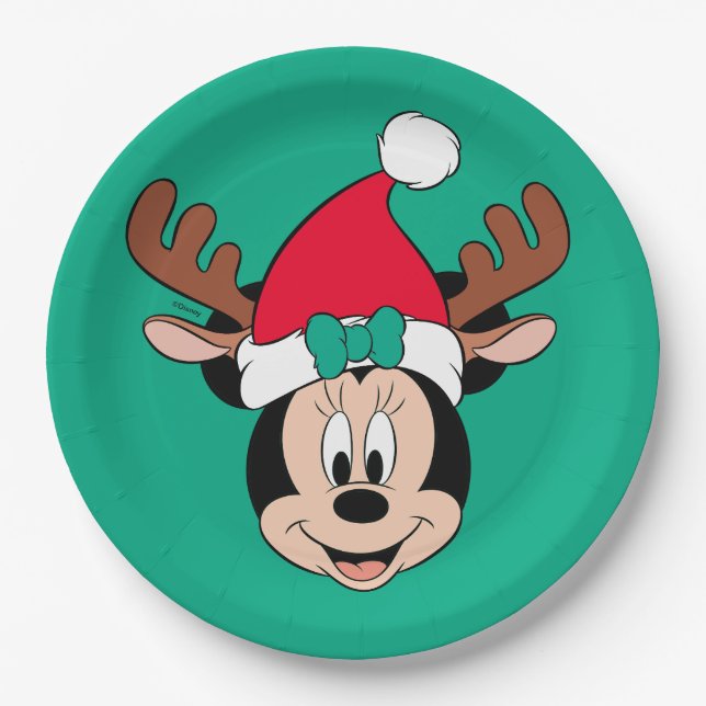 Minnie Mouse | Reindeer Ears & Santa Hat Paper Plates (Front)