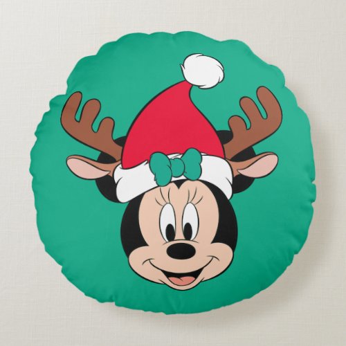 Minnie Mouse  Reindeer Ears  Santa Hat Round Pillow