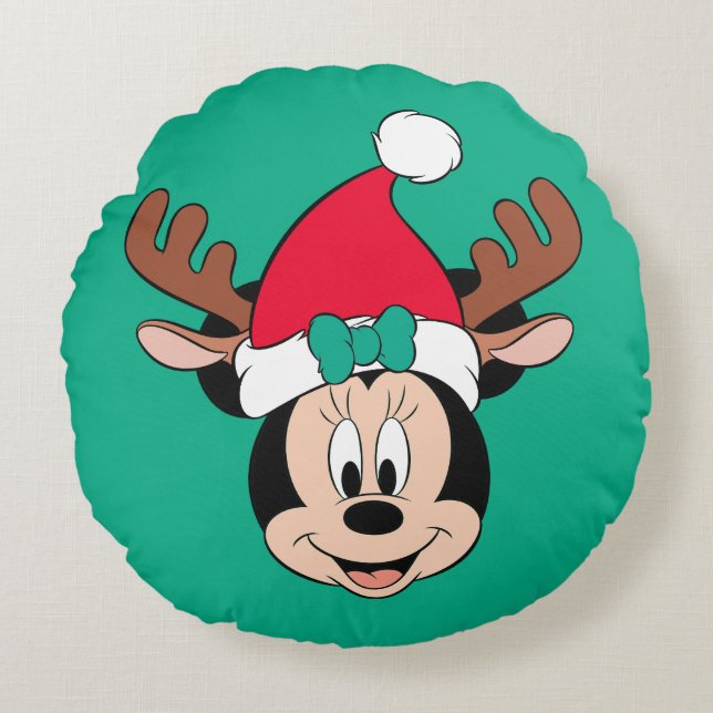 Minnie Mouse | Reindeer Ears & Santa Hat Round Pillow (Front)
