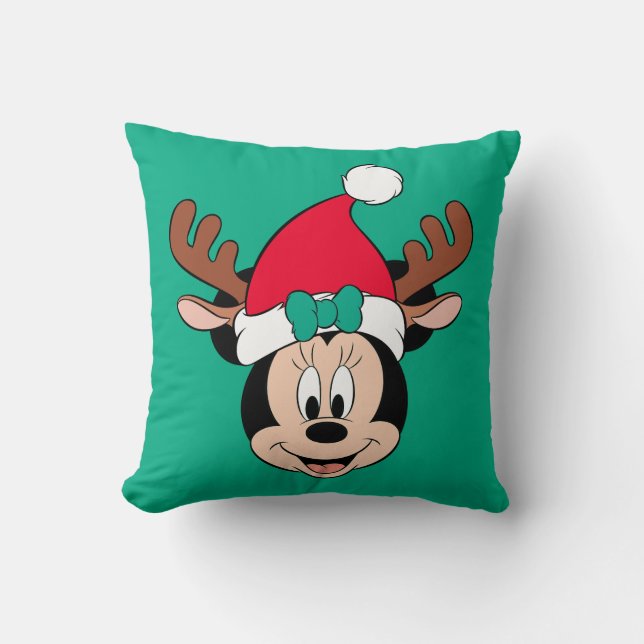 Minnie Mouse | Reindeer Ears & Santa Hat Throw Pillow (Front)