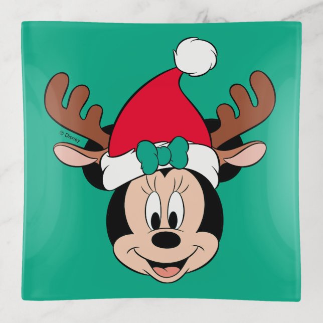 Minnie Mouse | Reindeer Ears & Santa Hat Trinket Tray (Front)