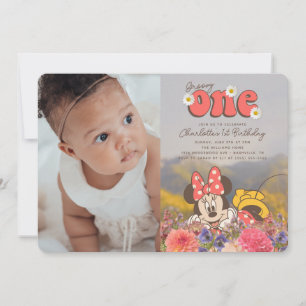  Minnie Mouse Retro Groovy One Birthday - Photo Invitation