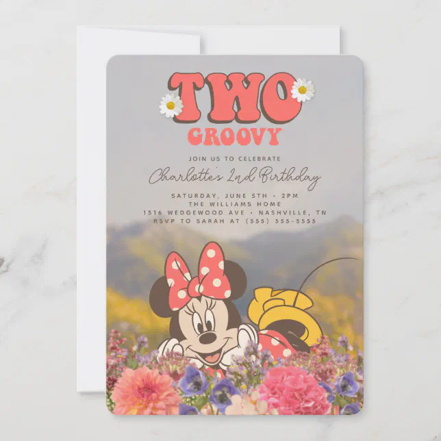 Mini Mouse Two Groovy Minnie Mouse Retro Two Groovy Birthday Invitation | Zazzle