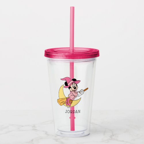 Minnie Mouse Riding Witch Broom Acrylic Tumbler