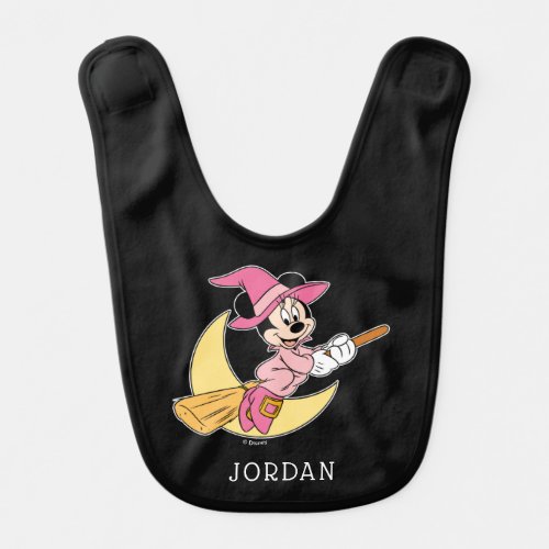 Minnie Mouse Riding Witch Broom Baby Bib