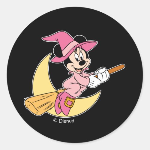 Minnie Mouse Riding Witch Broom Classic Round Sticker