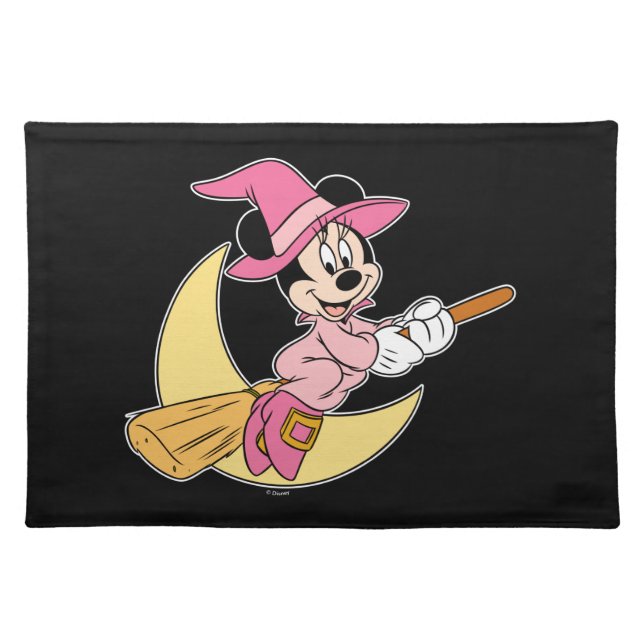 Minnie Mouse Riding Witch Broom Cloth Placemat (Front)