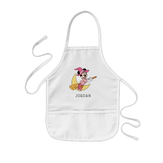 Minnie Mouse Riding Witch Broom Kids' Apron (Front)