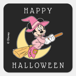 Minnie Mouse Riding Witch Broom Square Sticker