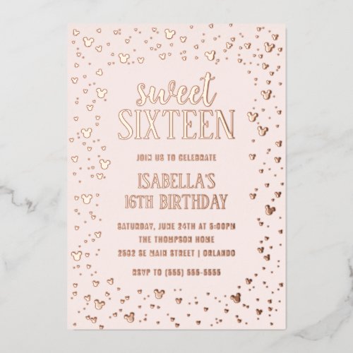 Minnie Mouse Rose Gold Sweet 16 Invitation Foil Invitation