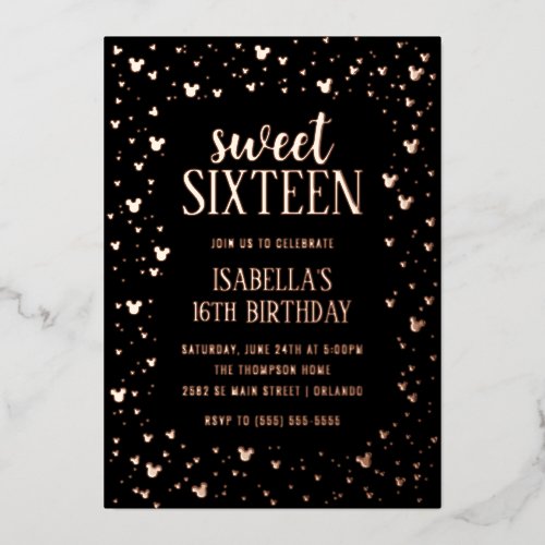 Minnie Mouse Rose Gold Sweet 16 Invitation Foil Invitation