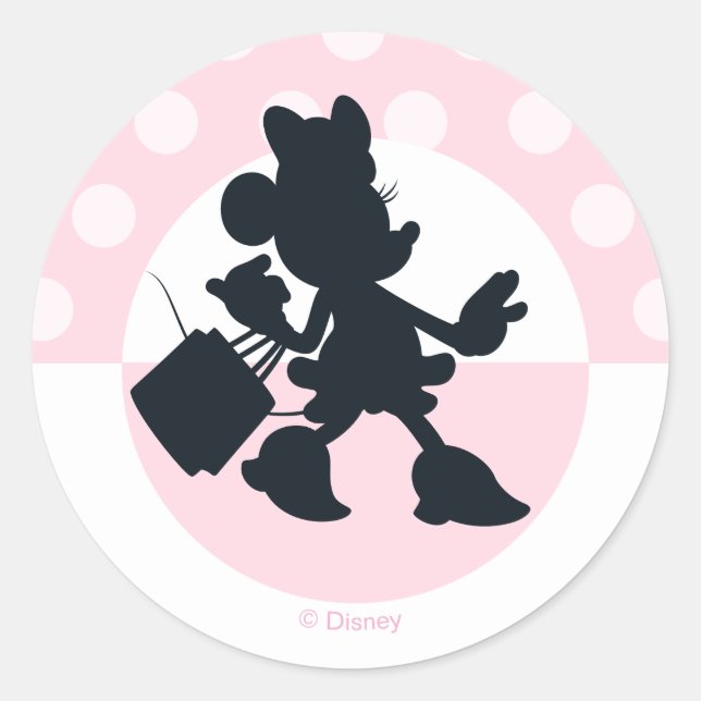 Minnie Mouse Shopping Silhouette Classic Round Sticker (Front)