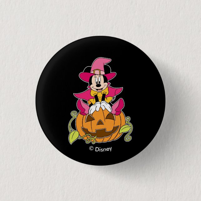 Minnie Mouse Sitting on Jack-O-Lantern Button (Front)