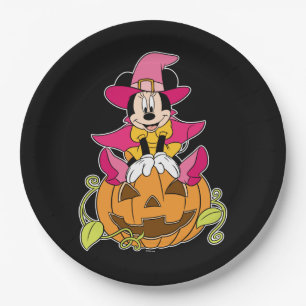 Minnie Mouse Sitting on Jack-O-Lantern Paper Plates