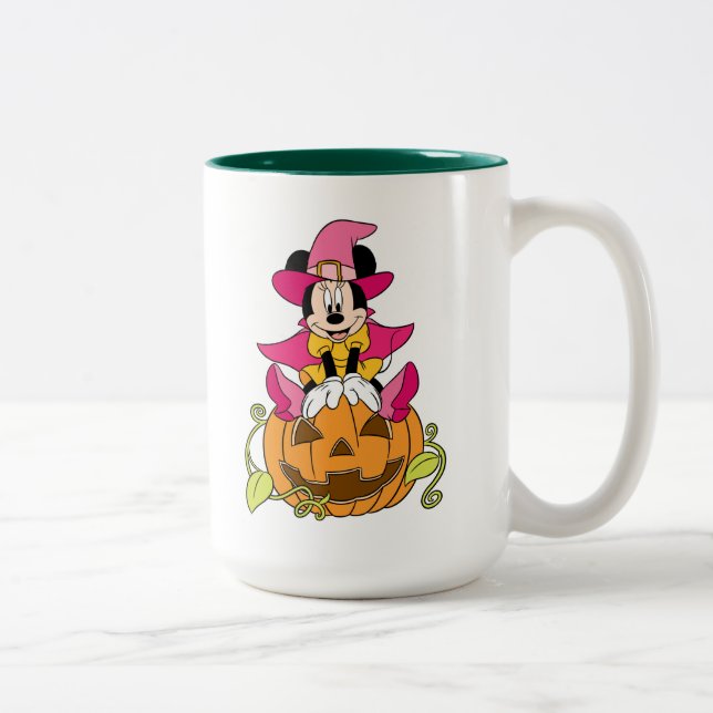 Minnie Mouse Sitting on Jack-O-Lantern Two-Tone Coffee Mug (Right)