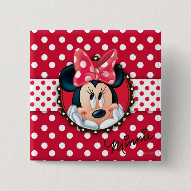 Minnie Mouse | Smiling on Polka Dots Button (Front)
