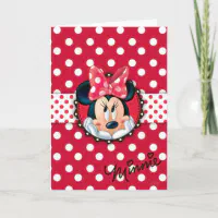 Trendy Minnie, Red Polka Dot Bow Postcard, Zazzle