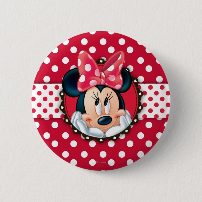 Minnie Mouse | Smiling on Polka Dots Pinback Button (Front)